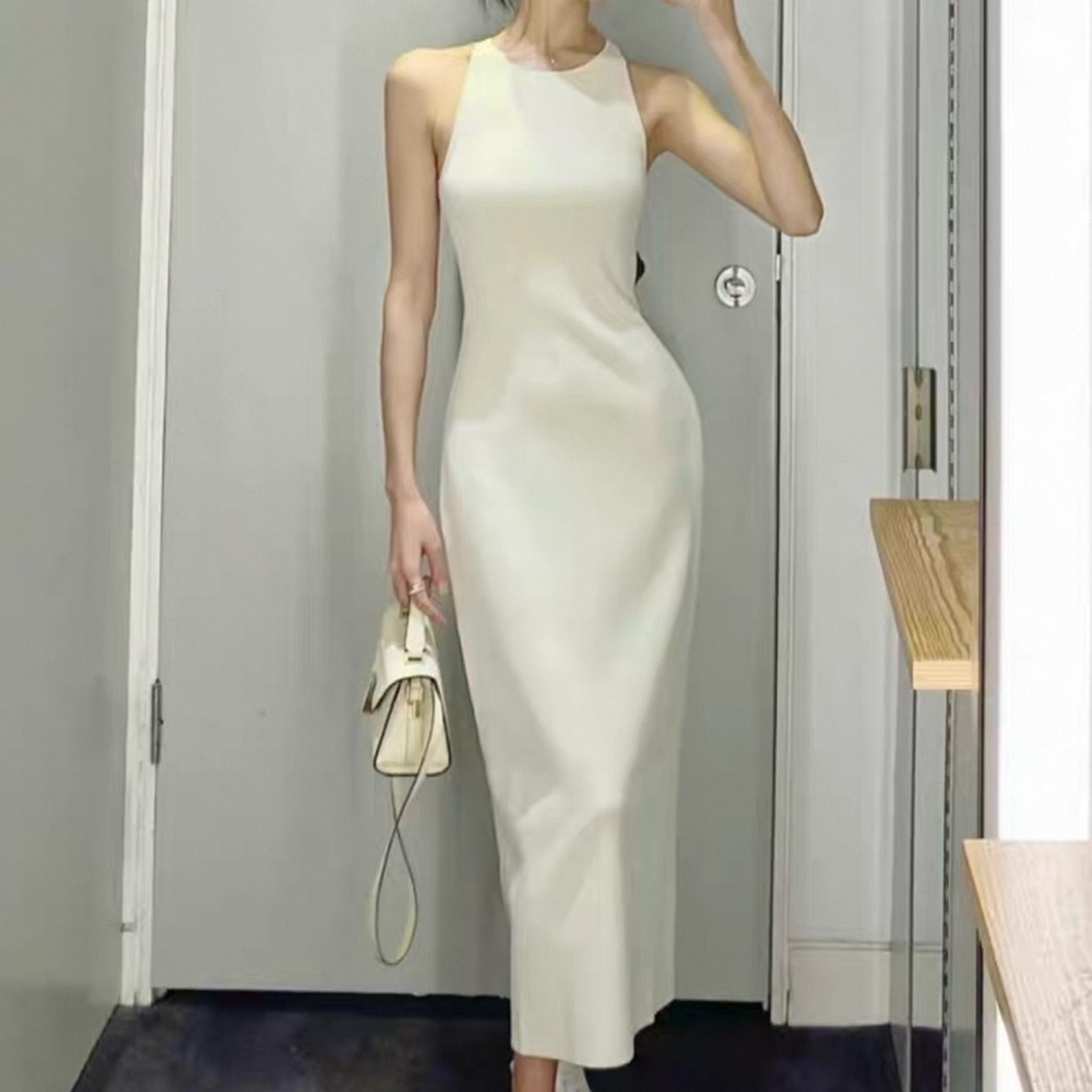 Elegant Cream Sleeveless Dress